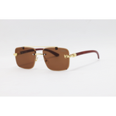 Cartier - 22510 - Wooden Golden Brown - Metal - Rimless - Rectangle - Double Bridge - Sunglasses