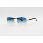 Cartier - 22510 - Wooden Golden Blue Havana - Metal - Rimless - Rectangle - Double Bridge - Sunglasses