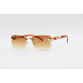 Cartier - 22512 - Wooden Golden Brown Gradient - Metal - Rimless - Rectangle - Sunglasses