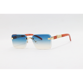 Cartier - 22512 - Wooden Golden Blue Havana - Metal - Rimless - Rectangle - Sunglasses