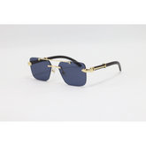 Cartier - 3063 - Golden Black - Metal - Double Bridge - Rectangle - Rimless - Sunglasses