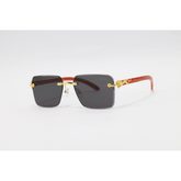 Cartier - 2808 - Wooden Golden Black - Metal - Rectangle - Rimless - Sunglasses