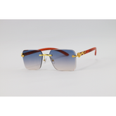 Cartier - 2808 - Wooden Golden Blue Havana - Metal - Rectangle - Rimless - Sunglasses