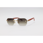 Cartier - 3050 - Wooden Golden Brown Gradient - Metal - Octagonal - Rimless - Sunglasses