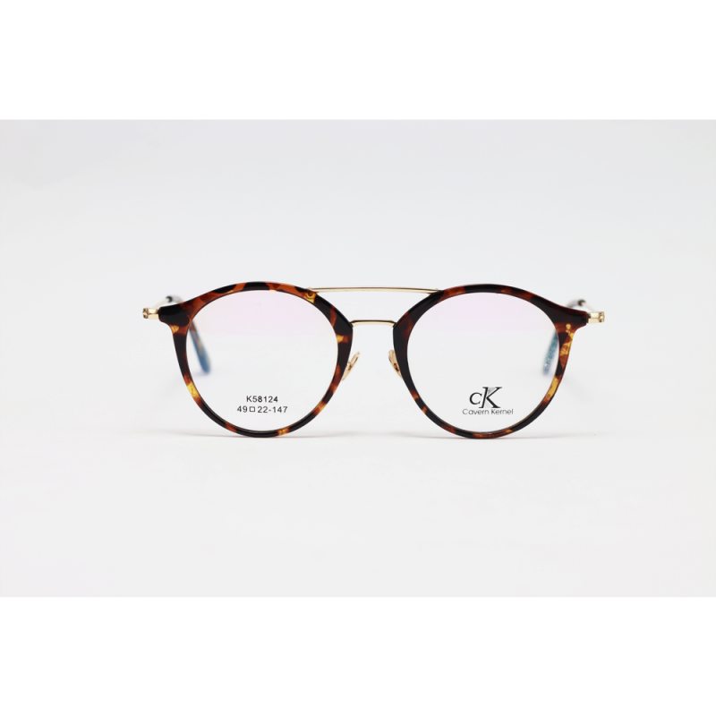 Calvin Klein - 58124 - Golden Tortoise - Acetate - Metal - Double Bridge - Round - Eyewear