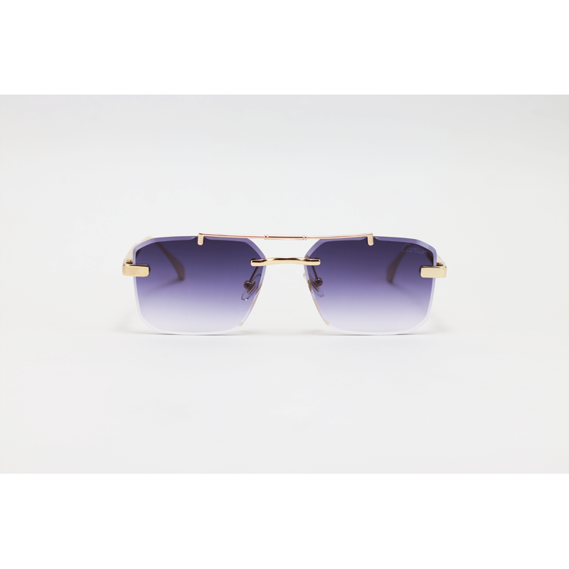 Cartier - 3148 - Golden Purple Gradient - Metal - Rectangle - Double Bridge - Rimless - Sunglasses
