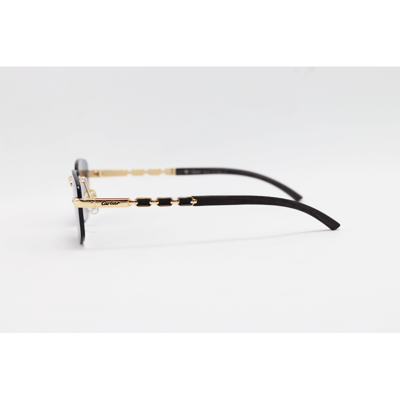 Cartier - 3176 - Golden Black - Metal - Rimless - Rectangle - Sunglasses