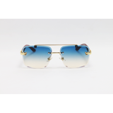 Cartier - 22510 - Wooden Golden Blue Havana - Metal - Rimless - Rectangle - Double Bridge - Sunglasses