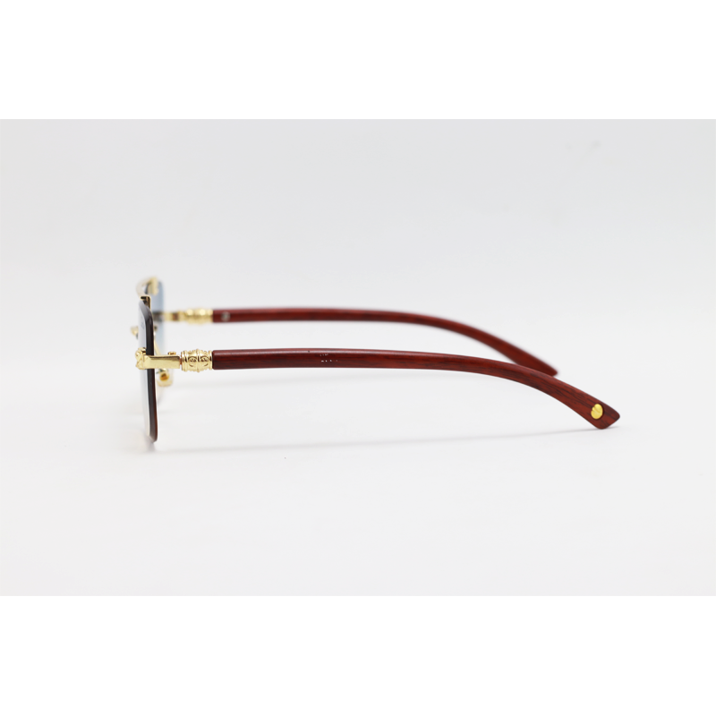 Cartier - 22510 - Wooden Golden Blue Havana - Metal - Rimless - Rectangle - Double Bridge - Sunglasses