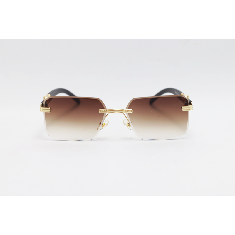 Cartier - 22456 - Golden Black Brown Gradient - Metal - Rimless - Rectangle - Sunglasses
