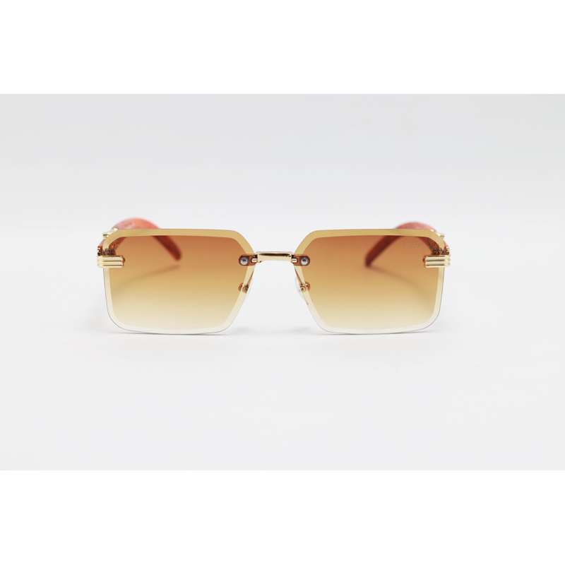 Cartier - 22512 - Wooden Golden Brown Gradient - Metal - Rimless - Rectangle - Sunglasses