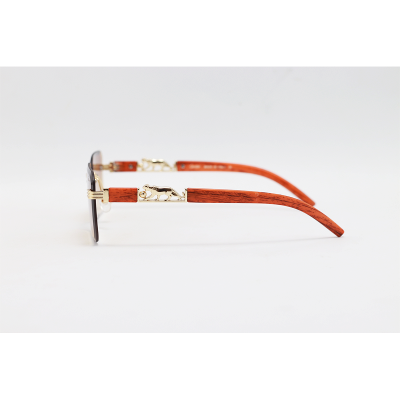 Cartier - 22512 - Wooden Golden Brown Gradient - Metal - Rimless - Rectangle - Sunglasses