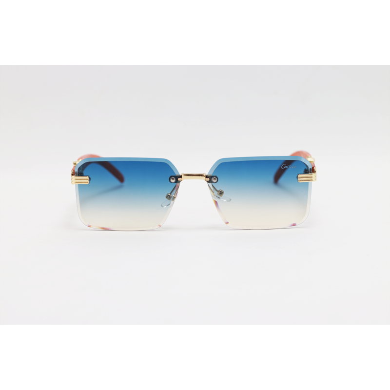 Cartier - 22512 - Wooden Golden Blue Havana - Metal - Rimless - Rectangle - Sunglasses