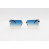 Cartier - 22512 - Wooden Golden Blue Havana - Metal - Rimless - Rectangle - Sunglasses