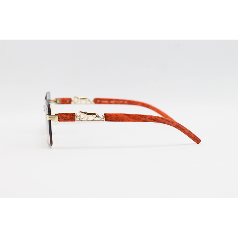 Cartier - 22512 - Wooden Golden Blue Havana - Metal - Rimless - Rectangle - Sunglasses