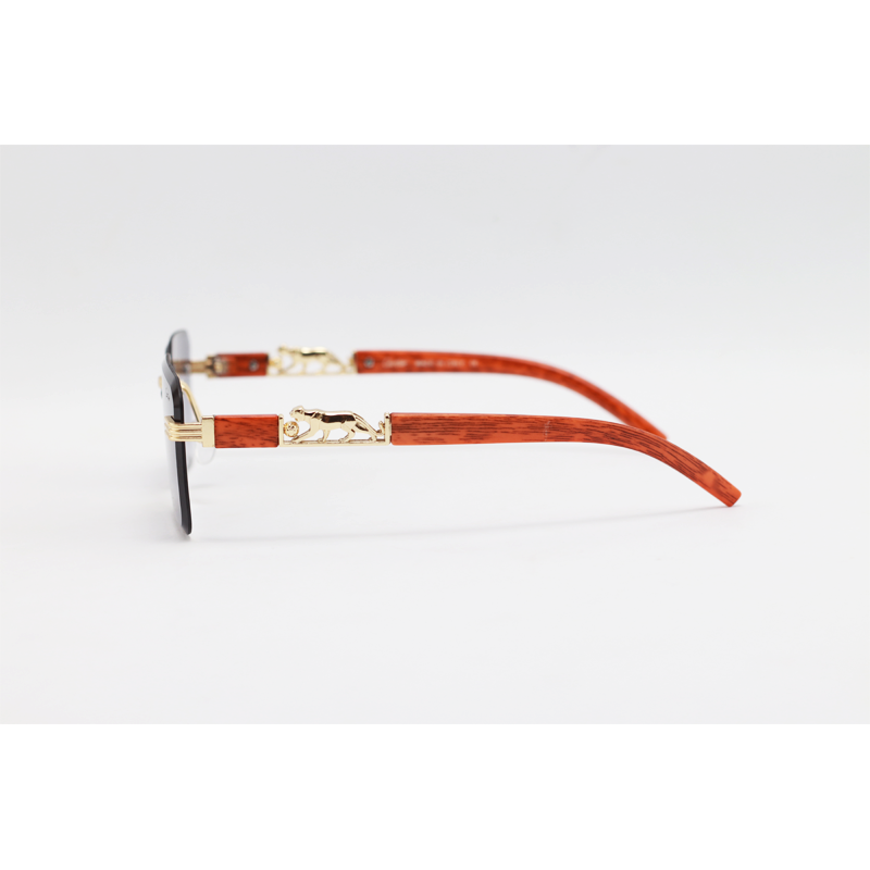 Cartier - 22512 - Wooden Golden Purple Gradient - Metal - Rimless - Rectangle - Sunglasses