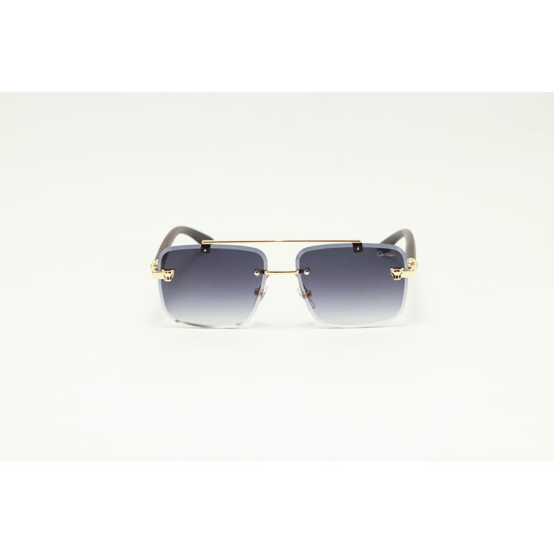 Cartier - 22510 - Wooden Golden Black Gradient - Metal - Rimless - Rectangle - Double Bridge - Sunglasses