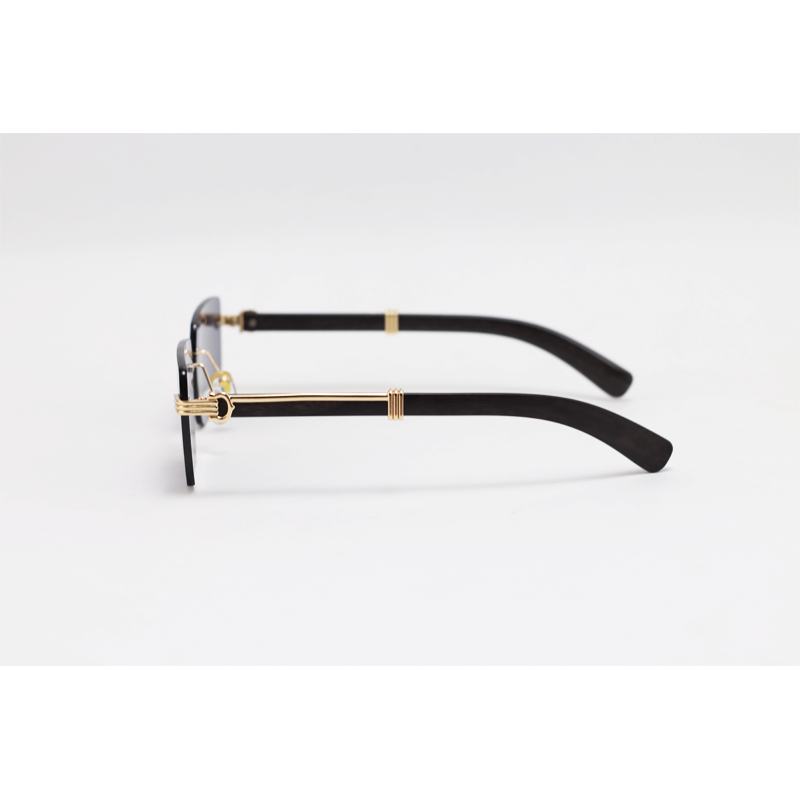 Cartier - 3013 - Wooden Golden Black - Metal - Rectangle - Rimless - Sunglasses