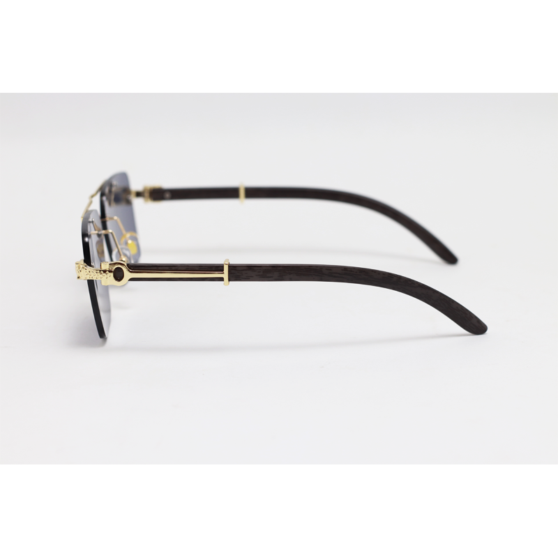 Cartier - 3063 - Golden Black - Metal - Double Bridge - Rectangle - Rimless - Sunglasses