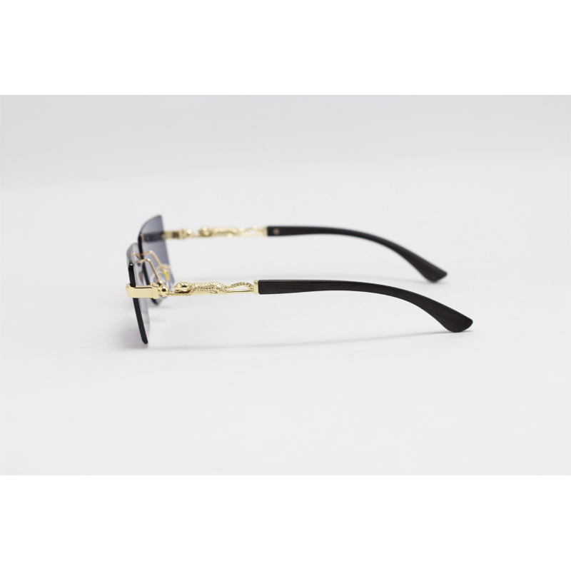 Cartier - 3077 - Wooden Golden Black - Metal - Rectangle - Rimless - Sunglasses