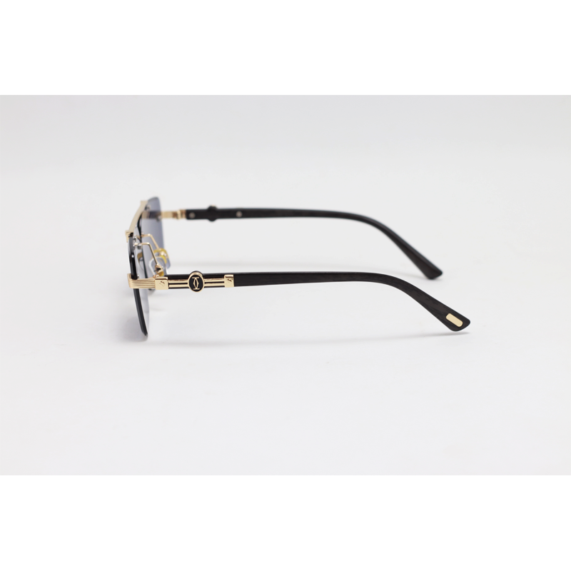 Cartier - 3160 - Golden Black - Metal - Double Bridge - Rectangle - Rimless - Sunglasses