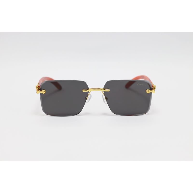 Cartier - 2808 - Wooden Golden Black - Metal - Rectangle - Rimless - Sunglasses