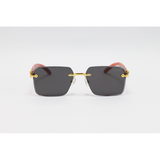 Cartier - 2808 - Wooden Golden Black - Metal - Rectangle - Rimless - Sunglasses