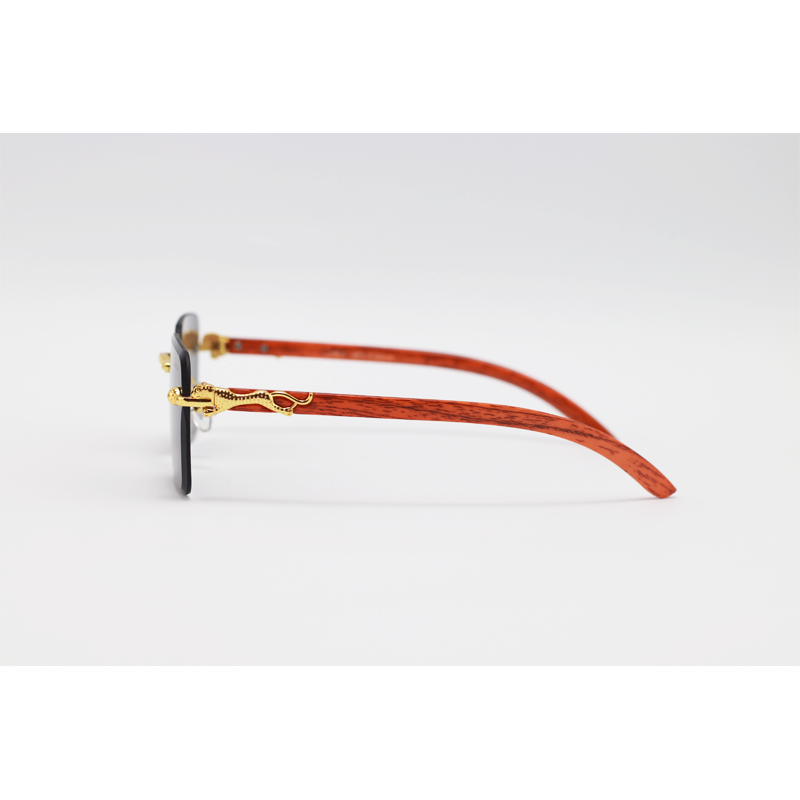 Cartier - 2808 - Wooden Golden Black - Metal - Rectangle - Rimless - Sunglasses