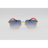 Cartier - 2808 - Wooden Golden Blue Havana - Metal - Rectangle - Rimless - Sunglasses
