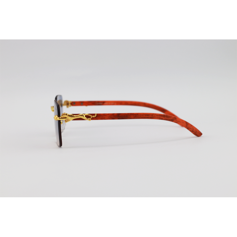 Cartier - 2808 - Wooden Golden Blue Havana - Metal - Rectangle - Rimless - Sunglasses