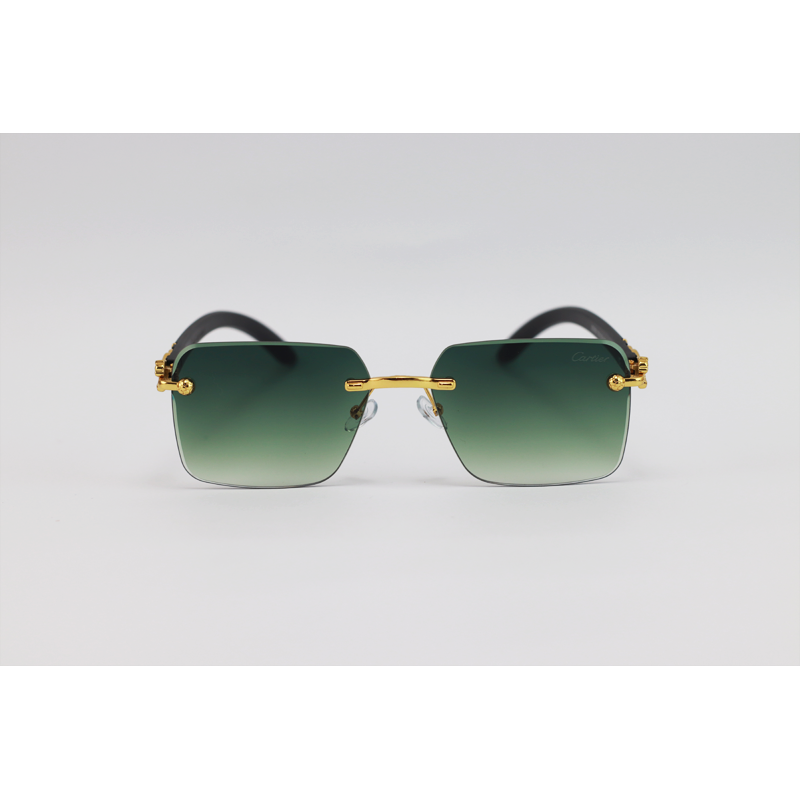 Cartier - 2808 - Wooden Golden Green Gradient - Metal - Rectangle - Rimless - Sunglasses
