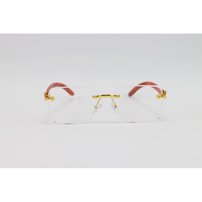 Cartier - 2808 - Wooden Golden - Metal - Rectangle - Blue Cut - Rimless - Eyewear