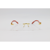 Cartier - 2808 - Wooden Golden - Metal - Rectangle - Blue Cut - Rimless - Eyewear