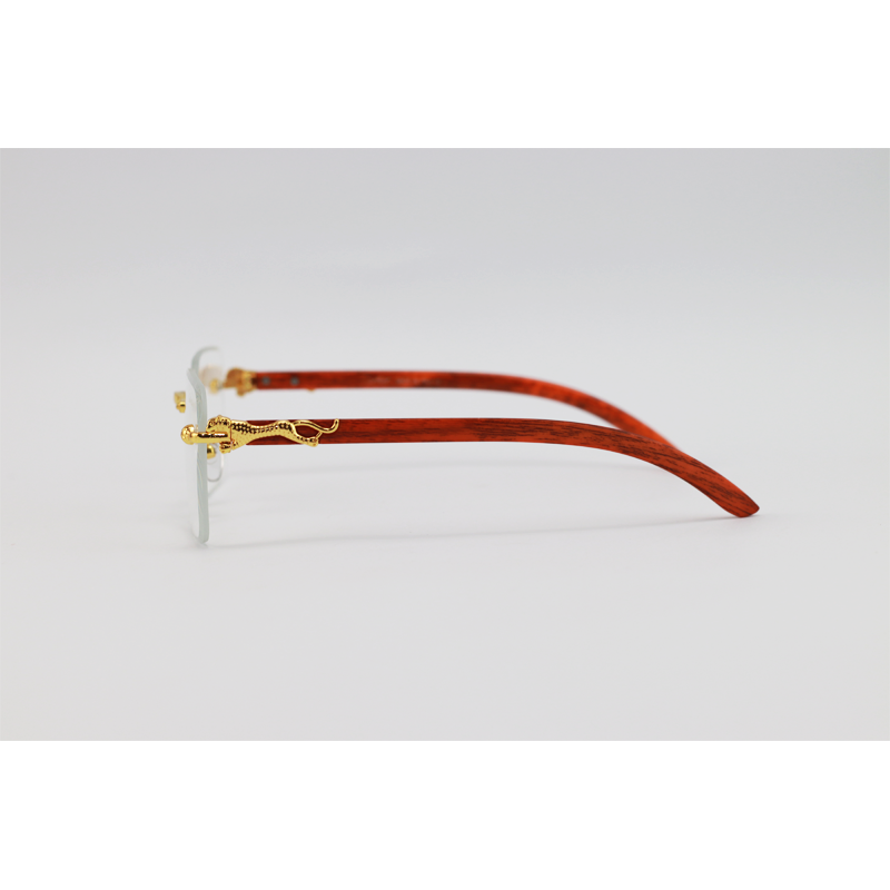 Cartier - 2808 - Wooden Golden - Metal - Rectangle - Blue Cut - Rimless - Eyewear