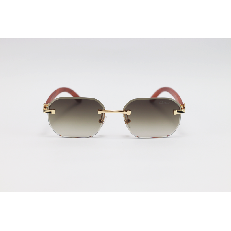 Cartier - 3050 - Wooden Golden Brown Gradient - Metal - Octagonal - Rimless - Sunglasses