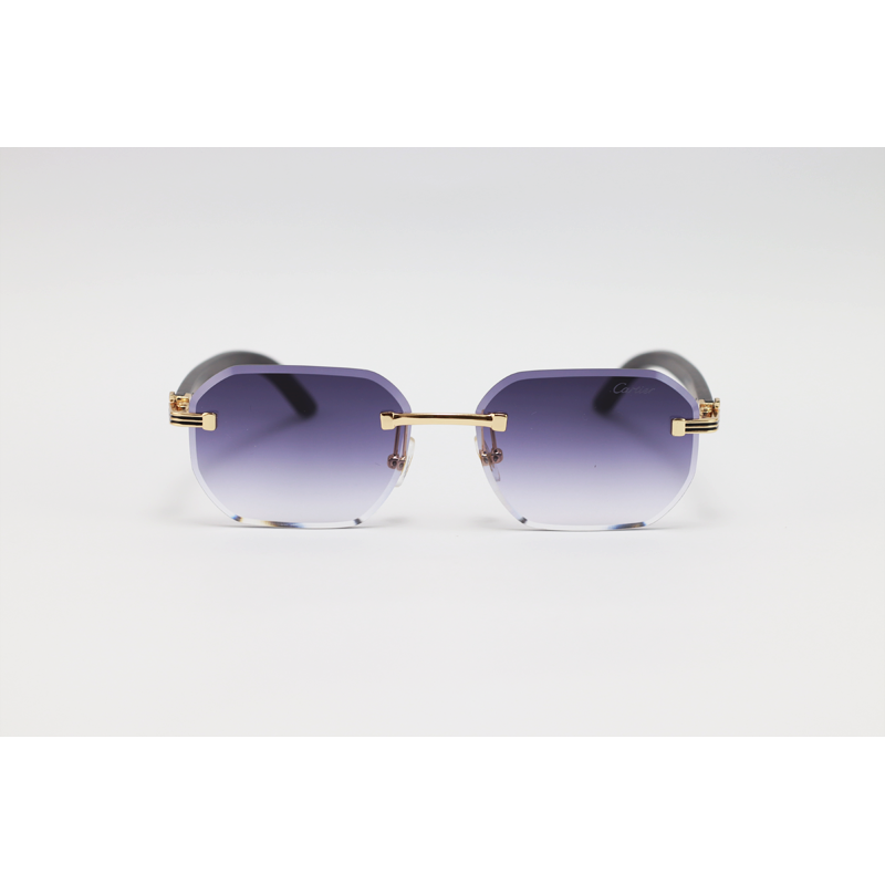 Cartier - 3050 - Wooden Golden Purple Gradient - Metal - Octagonal - Rimless - Sunglasses