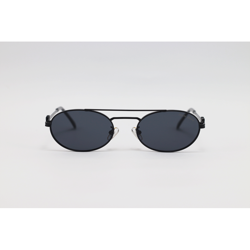 Miu Miu - 5G88 - Black - Metal - Double Bridge - Oval - Sunglasses