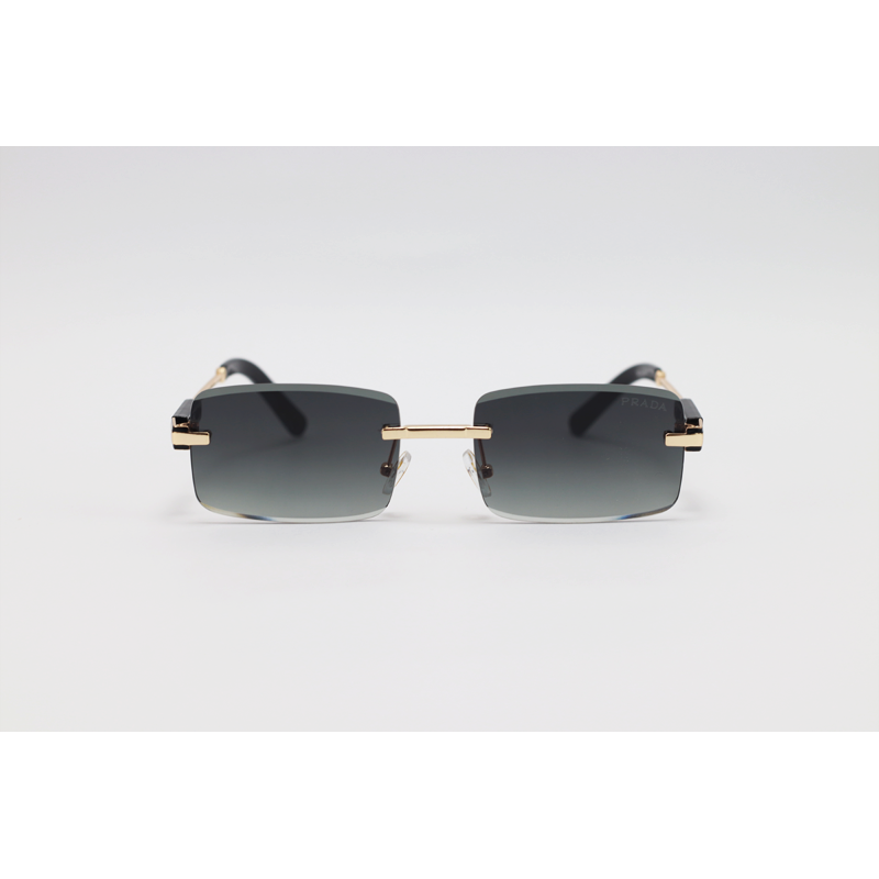 Prada - 5G74 - Golden Black Gradient - Metal - Rimless - Rectangle - Sunglasses