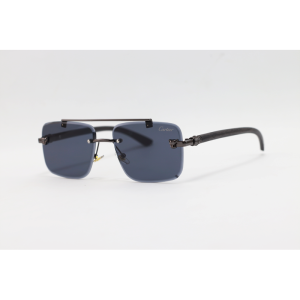 Cartier - 22510 - Wooden Gun Black - Metal - Rimless - Rectangle - Double Bridge - Sunglasses