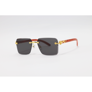 Cartier - 2808 - Wooden Golden Black - Metal - Rectangle - Rimless - Sunglasses