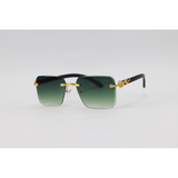 Cartier - 2808 - Wooden Golden Green Gradient - Metal - Rectangle - Rimless - Sunglasses