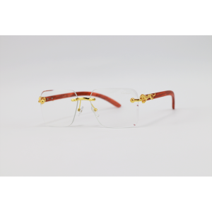 Cartier - 2808 - Wooden Golden - Metal - Rectangle - Blue Cut - Rimless - Eyewear